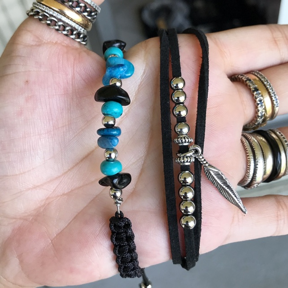 Genuine gemstones Boho adjustable bracelets set - Picture 7 of 8